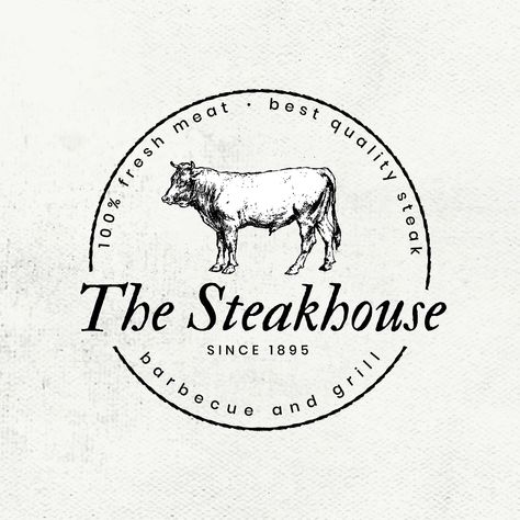 Vintage steakhouse vector restaurant logo business badge | free image by rawpixel.com / marinemynt Vintage Steakhouse, Steakhouse Logo, Meat Restaurant, Cow Logo, Restaurant Sign, Business Logo Inspiration, Restaurant Poster, Meat Shop, Restaurant Signs