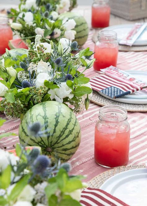 Strawberry Infused Water, Watermelon Wedding, July 4th Holiday, Easy Party Decorations, Patriotic Desserts, Watermelon Party, Berry Pie, Fourth Of July Decor, Patriotic Party