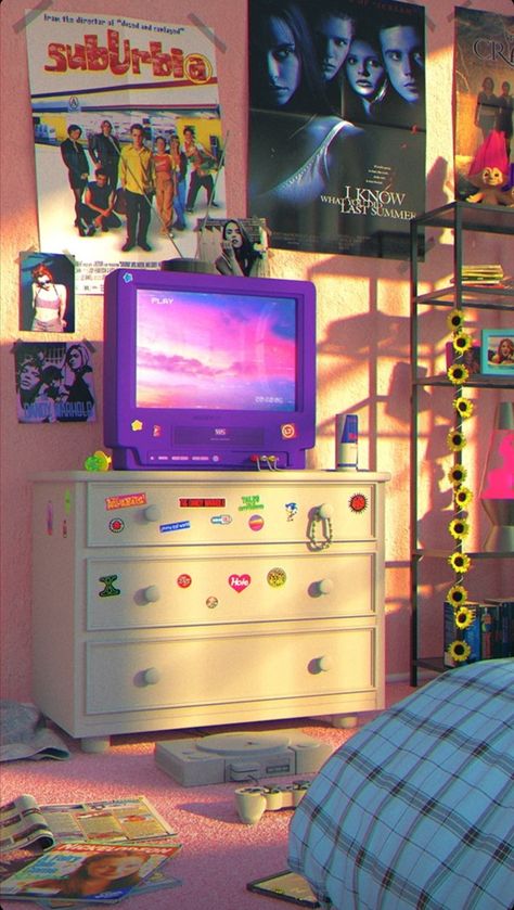 Vaporwave Living Room, Vaporwave Bedroom, Vaporwave Decor, Vaporwave Room, Office Board, Hotel Ideas, Indie Room, 90s Nostalgia, Bedroom Accessories