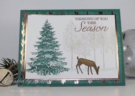 Stampin Up Winter Woods, Christmas Cards 2018, Winter Woods, Wood Card, Homemade Christmas Cards, Stampin Up Christmas Cards, Christmas Tree Cards, Winter Wood, Wood Stamp