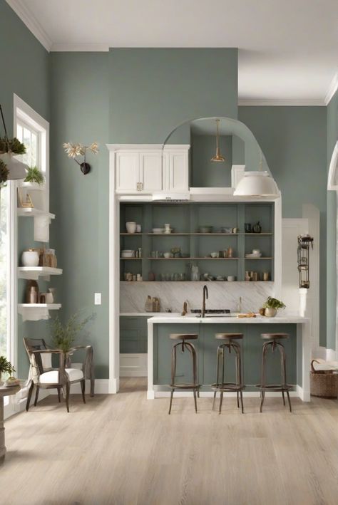 interior decorators,interior design services,wall paint ideas,designer home decor Light Oak Floors, Kitchen Decor Styles, Paint For Kitchen Walls, Sage Green Kitchen, Paint Trends, Kitchen Styles, Trending Paint Colors, Contemporary Kitchen Design, Wall Paint Colors