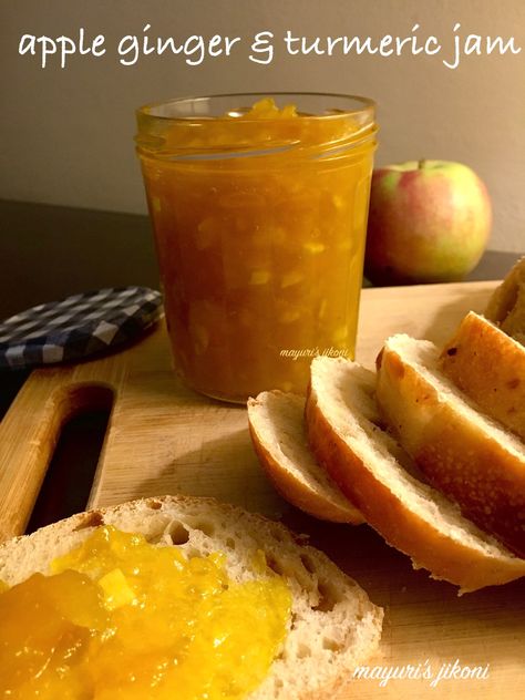 Apple Ginger & Turmeric Jam - Mayuri's Jikoni Apple Ginger Jam Recipe, Recipe Using Apples, Ginger Jam, Golden Delicious Apple, Apple Cinnamon Muffins, Apple Jam, Banana Oatmeal Cookies, Ginger Turmeric, Jam And Jelly