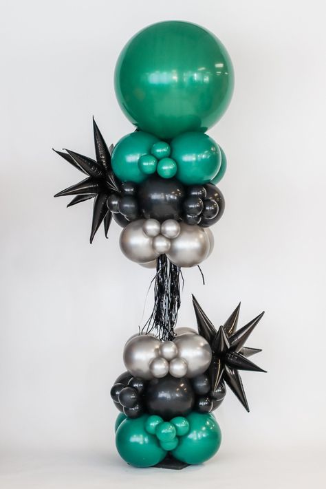 Party Column - Lush Balloons Paper Fringe, Balloon Pillars, Football Balloons, Balloon Template, Balloon Tower, Jumbo Balloons, Balloon Stands, Green Balloon, Black Balloons