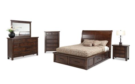 Hudson Queen Storage Bedroom Set | Bobs.com Sleigh Bed Ideas, Bobs Discount Furniture, Grey Bedroom Set, Bobs Furniture, Peaceful Bedroom, Platform Bedroom Sets, Tranquil Bedroom, Storage Bedroom, Sleigh Bed