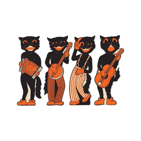 PRICES MAY VARY. Sold as 8/Pack. High quality for festive occasions. Printed on both sides. Theme: Halloween - vintage. Includes 4 cutouts per pack. Design: Scat Cat Bands. Material: Cardstock. Retro Halloween Decorations, Paper Halloween Decorations, Cat Band, Halloween Decor Diy, Halloween Kunst, Chat Halloween, Halloween Retro, Basket Vintage, Fun Halloween Decor