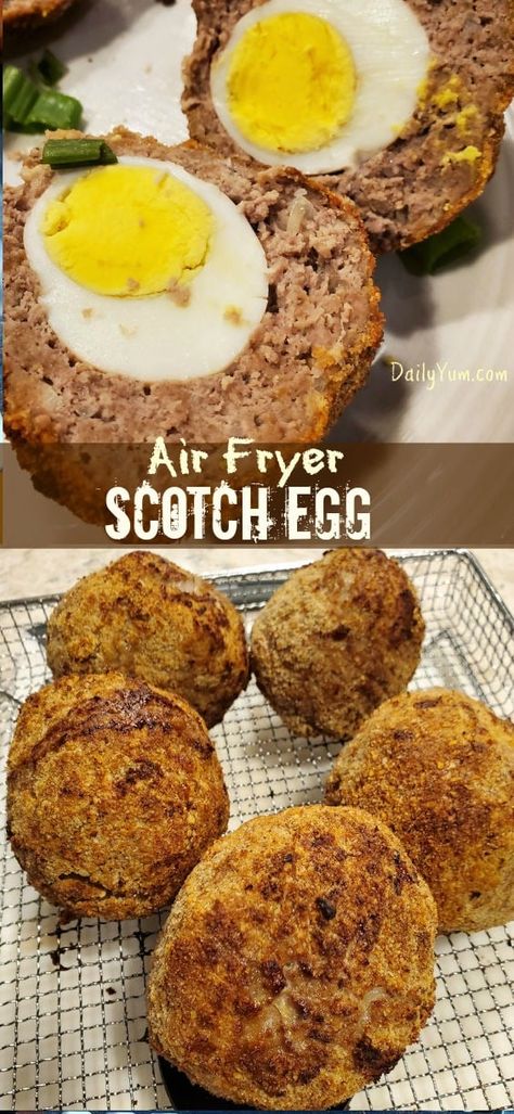 Air Fryer Scotch Eggs Recipe - Daily Yum Yorkshire Recipes, Daily Yum, Scotch Eggs Recipe, Scotch Egg, Scotch Eggs, Airfryer Recipes, Air Fry Recipes, Egg Recipe, Eggs Recipe