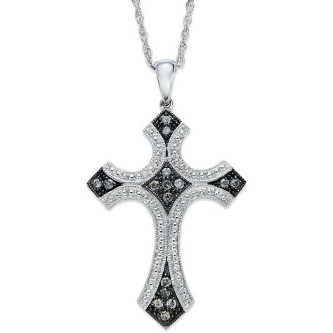 Diamond Cross Pendant Necklace in Sterling Silver and Black Rhodium... ($260) ❤ liked on Polyvore featuring jewelry, necklaces, no color, diamond pendant necklace, diamond jewellery, diamond jewelry, diamond crucifix necklace and diamond cross charm Diamond Crucifix Necklace, Silver Diamond Cross Necklace, Necklaces Beautiful, Black Cross Necklace, Cross Pendent, Black Diamond Jewelry, Stainless Steel Cross Pendant, Crucifix Necklace, Sterling Silver Cross Pendant