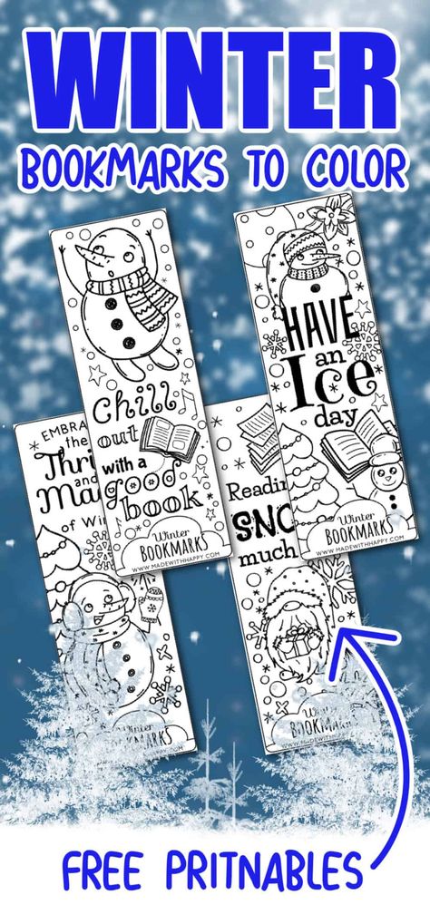 Winter Bookmarks For Kids Free Printable, Book Marks Printable Free, Bookmarks To Color Free Printable, Free Printable Book Marks, Bookmarks Free Printable, Winter Bookmarks, Ptso Ideas, Library Bookmarks, Fun Bookmarks