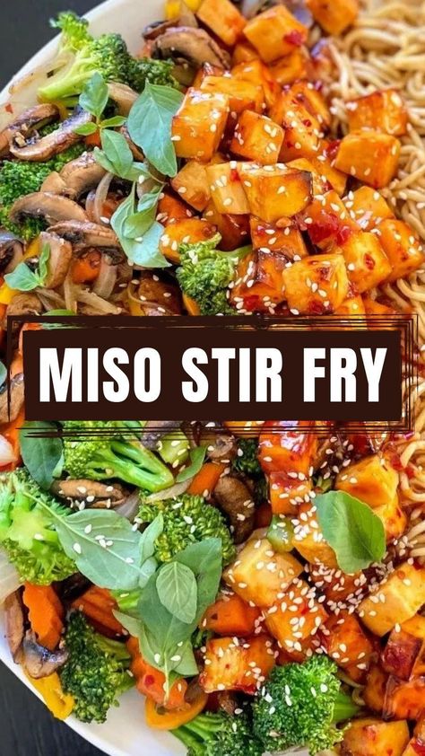 Stir Fry Recipes Vegan, Tofu Stir Fry Recipe Noodles, Vegan Tofu Stir Fry Recipe, Miso Tofu Stir Fry, Miso Noodles Stir Fry, Miso Stir Fry Sauce, Tofu With Vegetables, Recipes Using Miso Paste, Miso Veggies