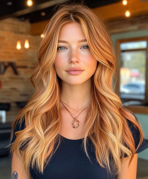 Best 51 Copper Blonde Hair Colors for Fall - AskNaij Blond Highlights On Auburn Hair, Cowboy Copper Hair Blonde Money Piece, Red Honey Blonde Hair, Burnt Orange And Blonde Hair, Dark Copper Balayage Blonde, Honey Almond Hair Color, Fall Hair Colors Copper Blonde, Copper Red And Blonde Hair Color, Copper Highlights On Dirty Blonde Hair