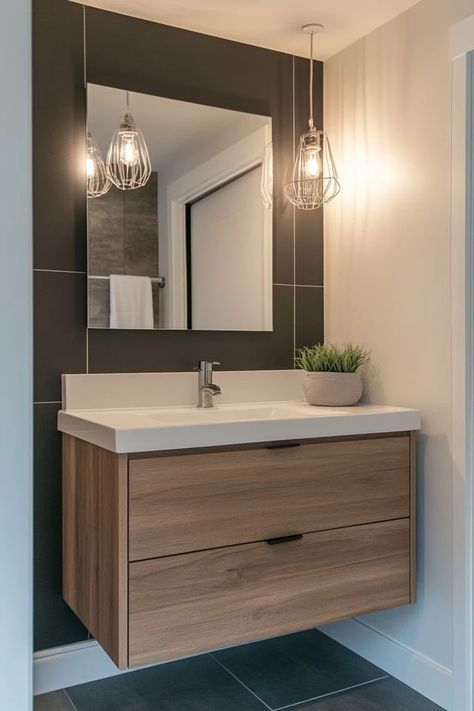 "Elevate your bathroom decor with a DIY Floating Vanity! 🛠️🚿 Perfect for maximizing space and creating a modern look. 🌿✨ #BathroomMakeover #DIYVanityDesign #HomeStyling" Bathroom Small Modern, Diy Floating Vanity, Floating Vanity Bathroom, Modern Small Bathrooms, Small Bathroom Vanities, Floating Bathroom Vanity, Diy Vanity, Vanity Bathroom, Floating Vanity