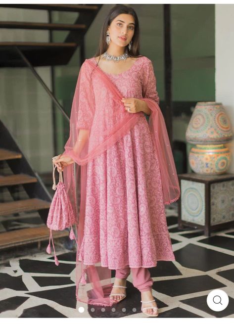 Light Pink Suit, Anarkali Tops, Georgette Anarkali Suits, Suit Punjabi, Pink Anarkali, Georgette Anarkali, Trendy Suits, Desi Fashion Casual, Fashion Sketches Dresses