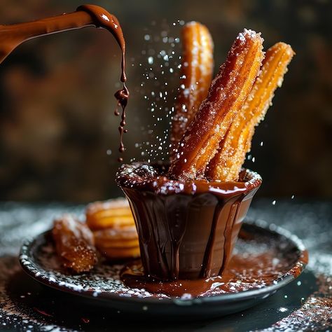 Foto churros caídos con un lado de choco... | Premium Photo #Freepik #photo #desayuno #comida #adentro #vertical Premium Photo, Canela