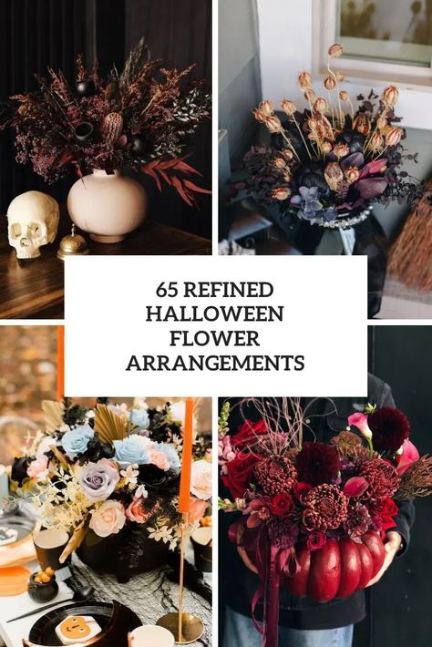 Halloween Wedding Centerpieces, Halloween Flower Arrangements, Halloween Floral Arrangements, Red Pumpkins, Halloween Tablescape, Beautiful Halloween, Halloween Floral, Modern Halloween, Halloween Flowers