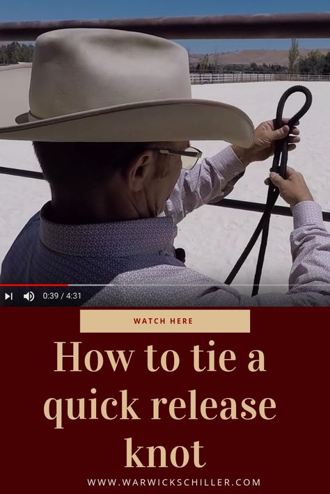 How to tie a quick release knot (this one is known as the "Bank Robbers Knot" Quick Release Knot Horses, Horse Knots, Warwick Schiller, Knot Tying Tutorial, Knot Board, Cowboy Knot, Horse Training Ground Work, Quick Release Knot, Horse Hacks