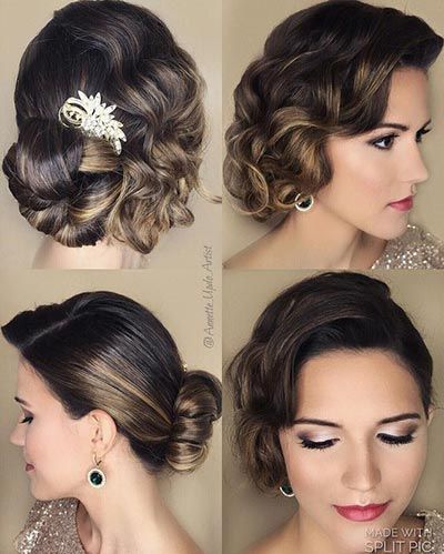 Great Gatsby Wedding Ideas | 1920's Bridal Hairstyles with curls Gatsby Wedding Hair, Great Gatsby Hairstyles, Hairstyles With Curls, Short Bridal Hair, Gatsby Hair, Vintage Updo, Retro Wedding Hair, Wedding Hair Half, 1920s Hair