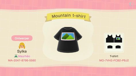 Also available with plaid shirt over it! Mountain shirt, male ACNH fashion Acnh Clothes Design Id Male, Acnh Clothes Design Id, Acnh Clothes Design, Animal Crossing Clothes, Codes Acnh, Acnh Fashion, Acnh Clothes, Mountain Tshirt, Mountain Shirt