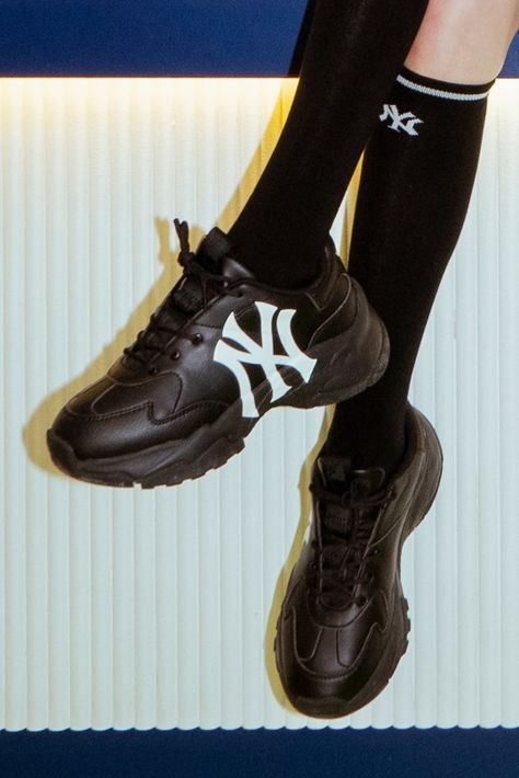 MLB Unisex Big Ball Chunky A NY Yankees Black | Comfort for Women | KOODING Korean Sneakers, Leather Designs, Big Balls, Jaded London, Ny Yankees, Shopping Website, Beauty And Lifestyle, Shopping Websites, Sneaker Collection