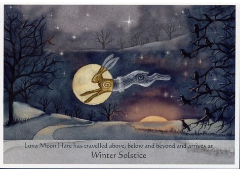 1000+ images about Dec. | Winter Solstice ❇ on Pinterest | Yule ... Green Man Festival, Solstice Art, Moon Gazing Hares, Luna Moon, Nature Artists, Hur Man Målar, Rabbit Art, Bunny Art, Vintage Winter