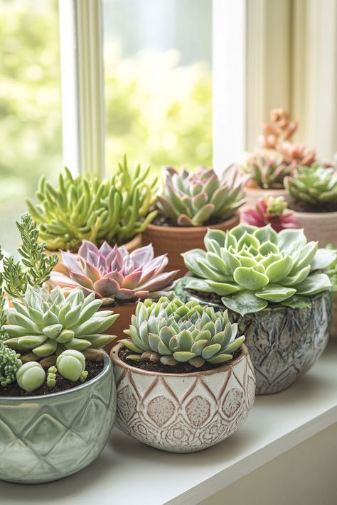 Discover creative succulent displays to enhance your space! These low-maintenance plants thrive in bright light. #SucculentCare #HomeDecor Succulent Ideas, Succulent Display, Dream Plants, New House Bathroom, Succulent Gardens, Succulent Garden Diy, Succulent Care, Mini Succulents, Small Succulents