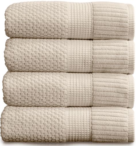 PRICES MAY VARY. SET INCLUDES : 4 Bath Towels 30" x 52" QUALITY : Made of 100% High Quality Cotton for Ultimate Comfort and Durability. Our towels are 600 gsm with provides extra absorbency and the textured fabric dries quickly and completely. MADE GREEN : OEKO-TEX Standard 100 certified no harmful chemicals. Feel good about using our towels, they are safe on your skin and good for the environment! EASY CARE : For best care to keep your towels soft, fresh, and Absorbent. Machine wash cold with l Towel Colors For Bathrooms, Dark Cabinets Bathroom, Coastal Chic Bathroom, Pendleton Towels, Tan Towels, Ny Loft, Bathroom Redecorating, Brown Towel, Green Bath Towels