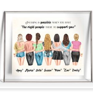 Friends Drawing, Dedication Quotes, Christmas Gifts For Colleagues, Reunion Gift, Friendship Pictures, Spirit Gifts, Friend Cartoon, Custom Art Print, Gifts For Colleagues