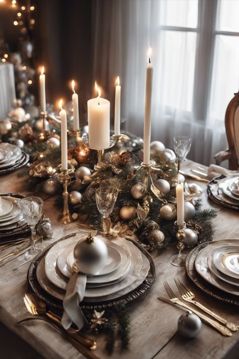 Set the stage for unforgettable holiday meals with these luxurious table settings. Explore color schemes, place settings, and centerpieces that will impress your guests. Gold Elegant Christmas Decor, Luxury Christmas Table Settings, Classy Christmas Table Decor, Gold Christmas Table Decor, Gold Christmas Table, Christmas Table Settings Ideas, Gold Table Decor, Luxe Christmas, Luxury Christmas Decor