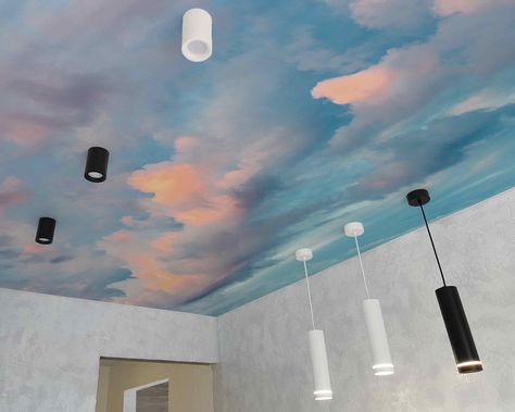 Cloud Bedroom, Cloud Ceiling, Sky Ceiling, Painting Mural, Creative Aesthetic, Nature Creative, Ceiling Painting, Ceiling Wallpaper, Blue Ceilings