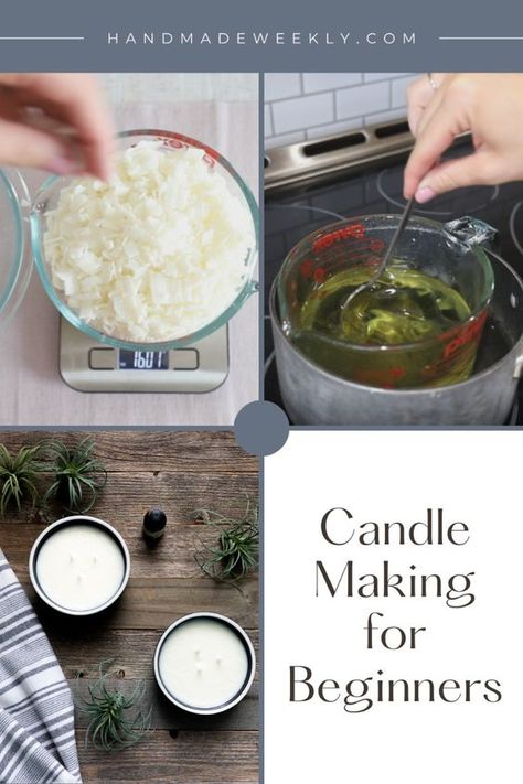 This tutorial is great for beginners that want to get into candle making.  DIY homemade candles can be super simple and you don't even need fancy equipment.  Find out how to make your own candles today. Make Your Own Soy Candles, Make A Candle Diy Projects, Pillar Candle Display, When To Add Fragrance To Candles, How To Candle Making, Candle Making Step By Step, Candle Making Ratios, How To Make Candles To Sell, What Do I Need To Make Candles