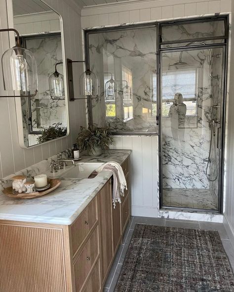 Amber Lewis | Andddd we’re back at #clientworthewait!! Yup, you heard that right. It’s just too dang good we couldn’t help ourselves. Swipe on through... | Instagram Modern Spanish Bathroom, Amber Interiors Bathroom, Amber Lewis, Bathroom Design Inspiration, Boys Bathroom, Bathroom Inspiration Decor, Amber Interiors, Counter Tops, Beautiful Bathrooms