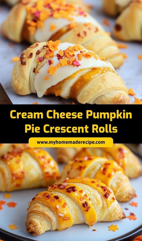 These Cream Cheese Pumpkin Pie Crescent Rolls are a delightful fall treat! Flaky crescent rolls filled with creamy pumpkin pie filling and rich cream cheese make for a quick and easy dessert that’s perfect for autumn Cream Cheese Pumpkin Pie, Cheese Pumpkin Pie, Pumpkin And Cream Cheese, Roll With Cream Cheese Filling, Fun Fall Treats, Creamy Pumpkin Pie, Cream Cheese Pumpkin, Fall Dessert Recipes Easy, Pumpkin Cream Cheese Pie