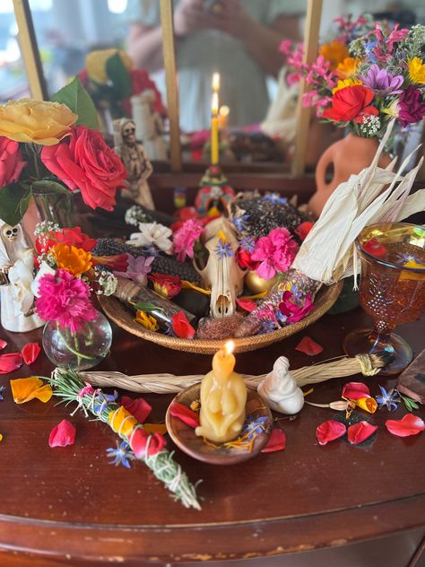 Freya Altar Ideas, Beltane Decorations, Ancestor Altar Ideas, Beltane Altar, Ancestor Altar, Pagan Magick, Spiritual Altar, Witchcraft Altar, Pagan Rituals