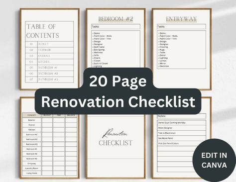 Bathroom Renovation Checklist Canva Template, Home Renovation Check-list gratitudeplanner #plannerpagesideas📖 Renovation Checklist, Family Budget Planner, Renovation Planner, Declutter Checklist, The Checklist, Renovation Budget, Budget Planner Template, Budget Planner Printable, Planner Gift