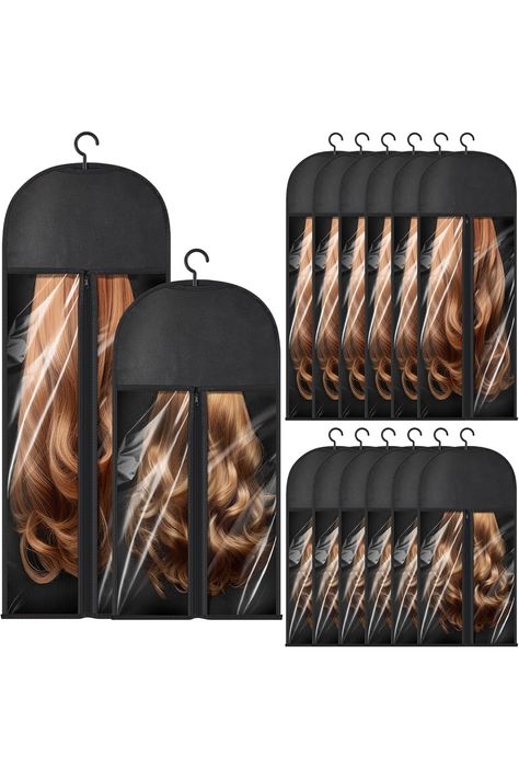 14 Pcs Wig Hanger, Hair Extension Holder, Wig Storage Bag with Hook Hanger, 23.6 Inch 31.5 Inch Dust Proof Wig Storage for Multiple Wigs Hair Extensions, Wigs Accessories, Black Wig Storage Ideas, Wigs Storage Ideas, Wig Hanger, Hair Extension Holder, Wig Closet, Wig Storage, Wig Colors, Hook Hanger, Wigs Hair