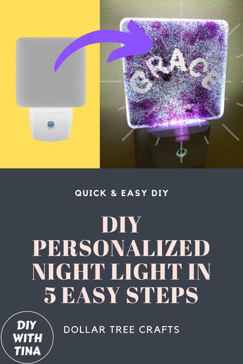 In this video, I show you how to make a personalized night light. This is such an easy way to customize your Dollar Tree night light. I'm so happy to share with you this quick and easy DIYs that anyone can easily do within 2 minutes. I would like to add that to seal the glitters, I applied Mod Podge all over. Supplies needed are: Night light Alphabet stickers Mod Podge Foam brush Glitters Please join me as I explore more quick and easy DIY crafts. Follow me here & on Instagra & YouTube. Dollar Tree Night Light Ideas, Quick And Easy Diy Crafts, Night Light Ideas, Diy Night Light, How To Make Resin, Easy Diys, Maker Space, Sensor Night Lights, Group Projects