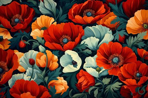 Red, Orange & White Poppy Wallpaper Mural | Bobbi Beck Poppy Wallpaper, Van Gogh Almond Blossom, Sand Textures, White Poppy, Lines Wallpaper, Almond Blossom, Fine Sand, Poppy Flowers, Rainbow Wallpaper