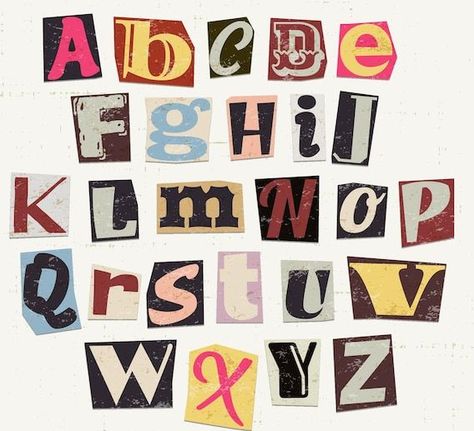 Paper Style Ransom Note Letter, Collage Letters, Letter Collection, Ransom Note, Scrapbook Letters, Journal Fonts, Desain Buklet, Travel Collage, Scrapbook Organization