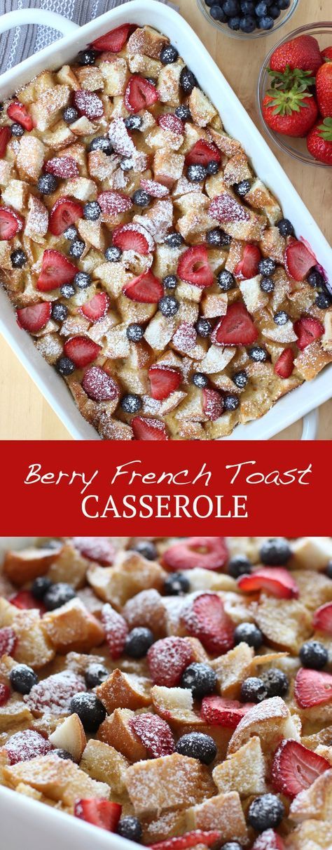 Berry French Toast Casserole - Moist on the inside, slightly crusty on the top, this Berry French Toast Casserole is delicious and feeds a crowd! Make ahead and pop into the oven whenever you are ready to eat it! The perfect breakfast and brunch food! #breakfast #brunch #frenchtoast #recipe #berries #strawberry #blueberry #maplesyrup #casserole #makeahead #easy Berry French Toast Bake, Joyous Apron, Berry French Toast Casserole, Apple French Toast Casserole, Brunch Punch, Berry French Toast, Jul Mad, Thanksgiving Brunch, French Toast Casserole Recipes