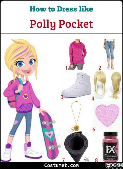 Polly Pocket Costume for Cosplay & Halloween Polly Pocket Costume, Emily Tennant, Poly Pocket, Project Blue Book, Polly Pockets, Costume For Halloween, White High Tops, Denim Capris, Cosplay Halloween