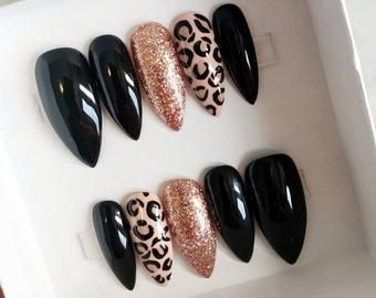 Gold Leopard Nails, Nails Cheetah Print, Press On Nails Nude, Summer Stiletto Nails, Nails Cheetah, Cheetah Print Nails, Shop Press, Cheetah Nails, Acrylic Nail Set