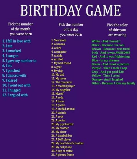 Birthday game Funny Name Generator, Birthday Scenario Game, Birthday Scenario, Scenario Game, Friend Quiz, Name Games, Funny Names, Name Generator, Mia 3