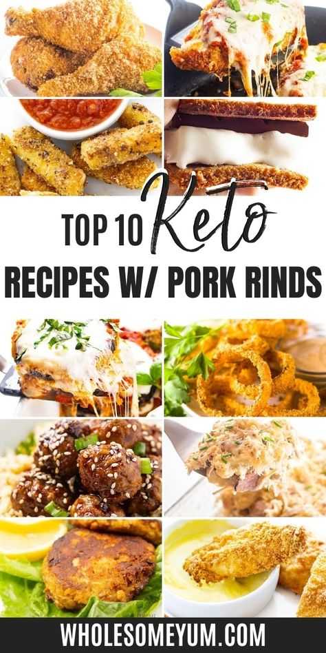 Get the 10 best keto pork rind recipes! These low carb ways to enjoy pork rinds are so easy and delicious. #wholesomeyum Keto Recipes With Pork, Pork Rinds Recipes, Carnival Recipes, Recipes With Pork, Keto Apps, Keto Pork Rinds, Pork Rind Recipes, Recipes Using Pork, Keto Pork Chops