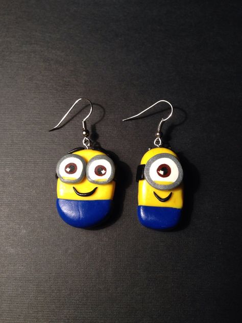 Handmade Polymer Clay Minion Earrings by PaperLotusGallery on Etsy, $15.00 Clay Minion, Minion Craft, Fimo Kawaii, Upcycle Crafts, Tanah Liat, Polymer Clay Diy, Polymer Jewelry, Cute Clay, Fimo Clay