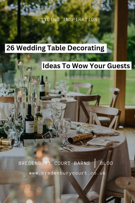 A picture of a wedding venue dining barn with table decorations and wooden chairs, featuring glass paned views behind of the garden Wedding Table Without Chargers, Buffet Style Wedding Reception, Lunch Table Settings, Casual Wedding Reception, Family Style Weddings, Wedding Table Place Settings, Reception Buffet, Table Decorating Ideas, Wedding Lunch