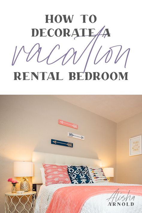 Styling the bedroom in your short term rental can be fun and affordable. Use my tips and tricks to making your bedrooms a great space that your guests will always want to come back to Airbnb Theme Ideas, Beach Rental Decor, Airbnb Owner, Airbnb Inspiration, Decorate Airbnb, French Townhouse, Rental Hacks, Rental Bedroom, Airbnb Bedroom