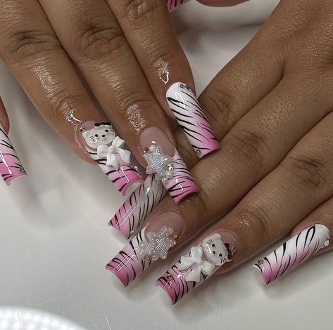 Zebra Acrylic Nails, Nail Icon, Slay Nails, Spring Acrylic Nails, Long Acrylic Nail Designs, Long Nail Designs, White Acrylic Nails, Short Square Acrylic Nails, Marine Biologist