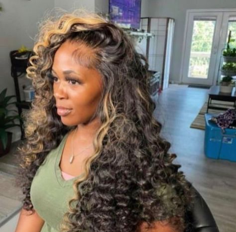 Highlights Brown Hair Sew In, Curly Sew In, Vision 2023, Black Curls, Sew In Hairstyles, Braided Cornrow Hairstyles, Birthday Hair, Hair Idea, Hair Laid