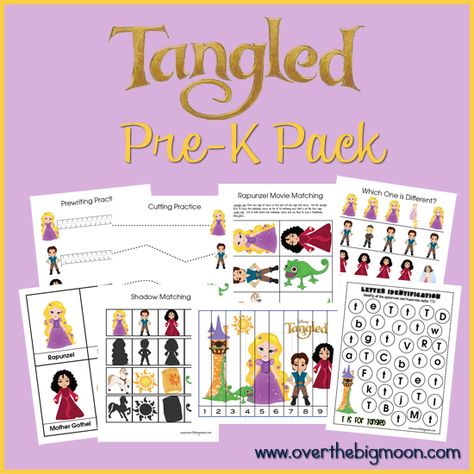 Tangled Pre K Pack - tons of Tangled themed pages of learning and fun for your Pre-K aged kids 2-5!! Princess Activities, Disney Activities, Disney Classroom, Big Moon, Printables For Kids, Pre K Activities, Princess Theme, Tot School, Themes Free