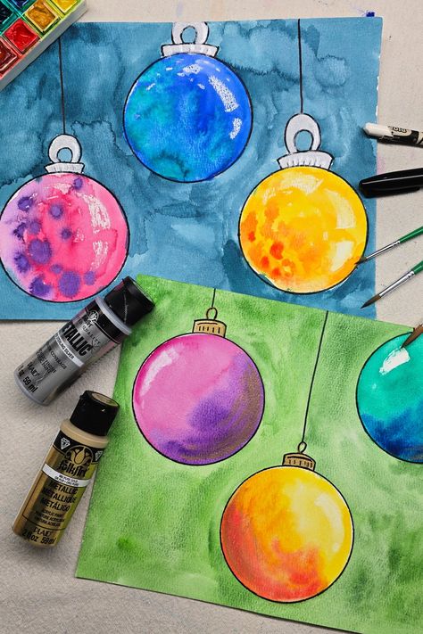 Watercolor Ornaments Painting Activity for Children Watercolor Projects For Kids, Watercolor Christmas Art, Watercolor Ornaments, Carpet Deodorizer, Christmas Art For Kids, Holiday Art Projects, Art Project For Kids, Handprint Christmas, Ornament Drawing