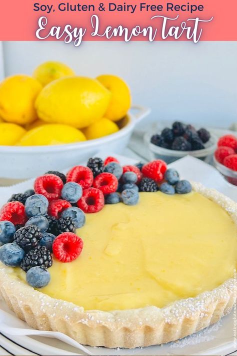 Dairy Free Lemon Tart, Lemon Curd Tart, Dairy Free Recipes Easy, Lemon Tart Recipe, Tart Crust, Almond Flour Cakes, Spring Recipes Dessert, Best Gluten Free Desserts, Lemon Curd Filling